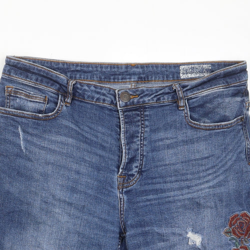 Denim & Co. Mens Blue Floral Cotton Bermuda Shorts Size 36 in L11 in Regular Button - Pockets, Embroided