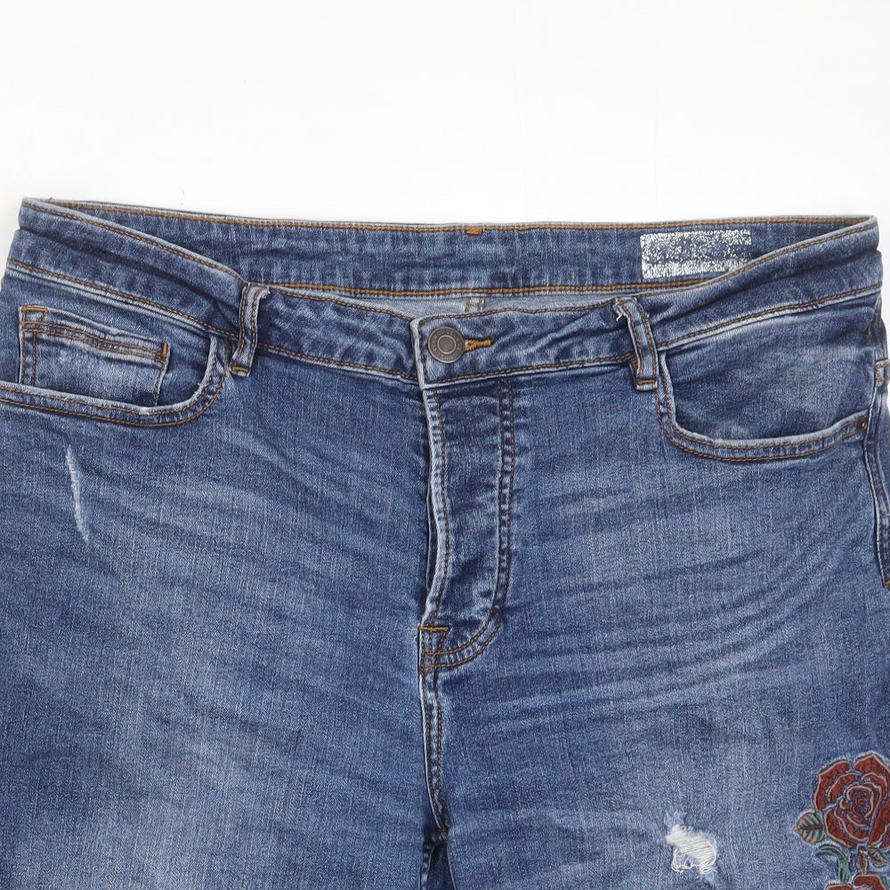Denim & Co. Mens Blue Floral Cotton Bermuda Shorts Size 36 in L11 in Regular Button - Pockets, Embroided
