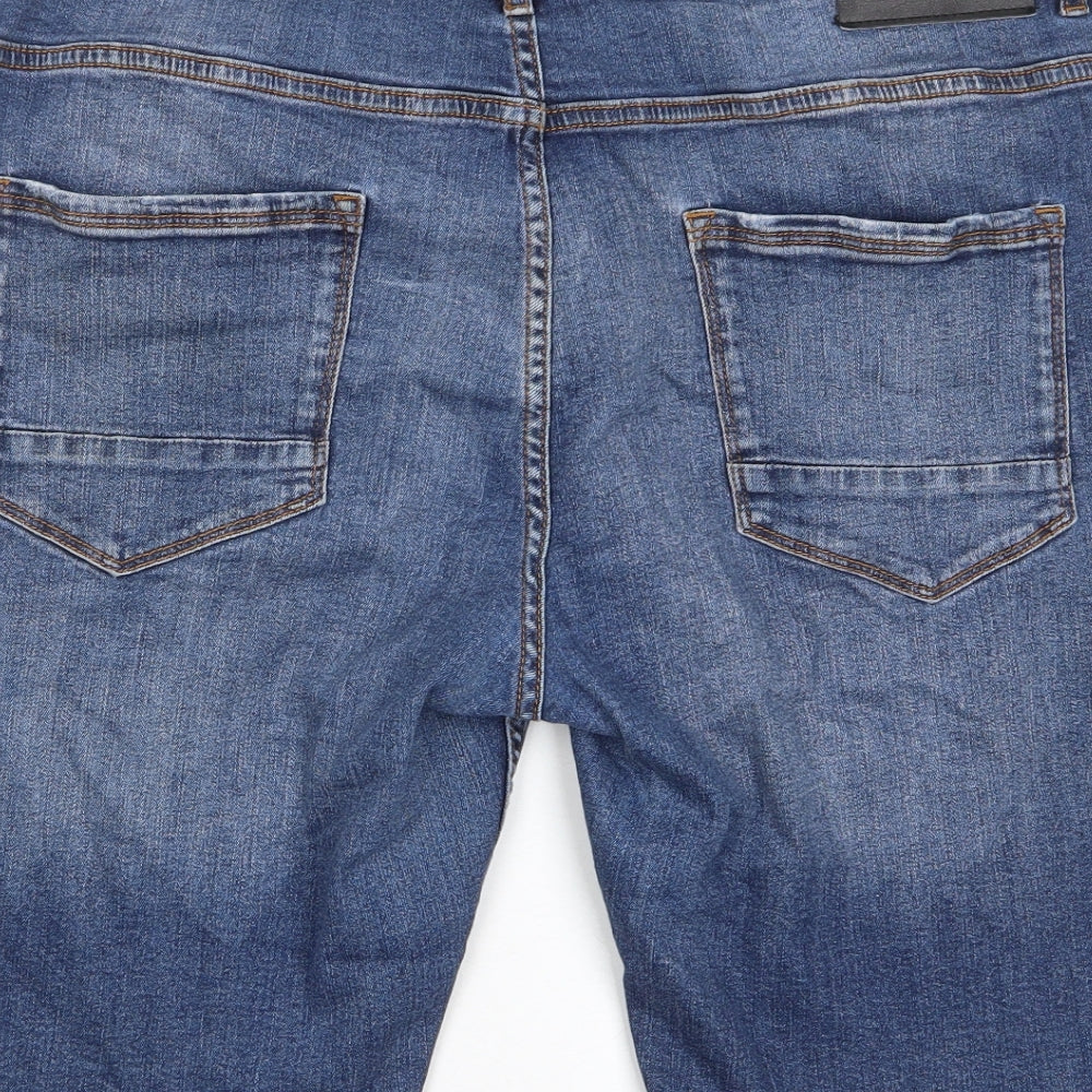 Denim & Co. Mens Blue Floral Cotton Bermuda Shorts Size 36 in L11 in Regular Button - Pockets, Embroided