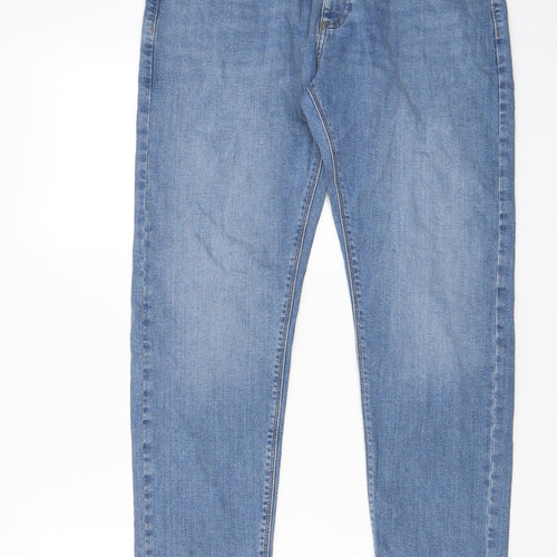 Marks and Spencer Mens Blue Cotton Straight Jeans Size 31 in L31 in Slim Zip - Pockets