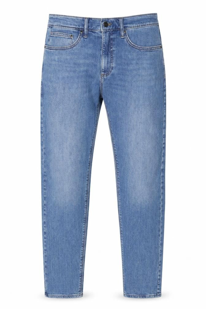 Marks and Spencer Mens Blue Cotton Straight Jeans Size 31 in L31 in Slim Zip - Pockets