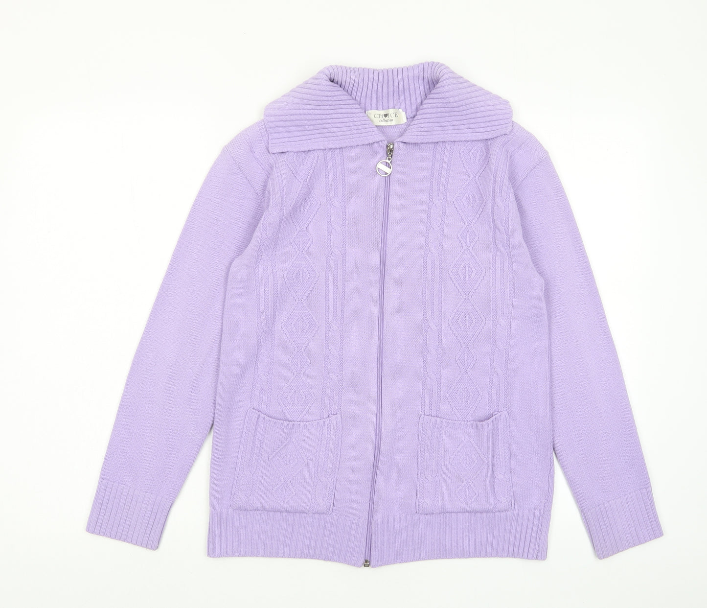 Choice Womens Purple Collared Acrylic Full Zip Jumper Size S - Pockets