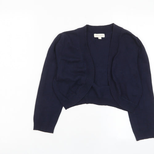 Monsoon Womens Blue V-Neck Cotton Cardigan Jumper Size M - Cropped, Open