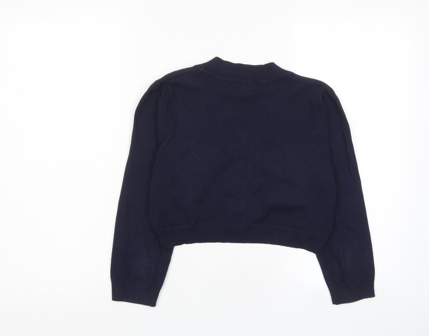 Monsoon Womens Blue V-Neck Cotton Cardigan Jumper Size M - Cropped, Open