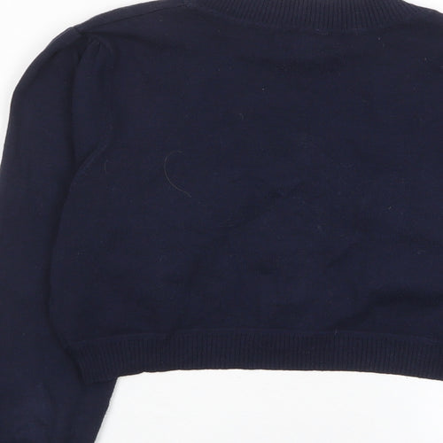 Monsoon Womens Blue V-Neck Cotton Cardigan Jumper Size M - Cropped, Open