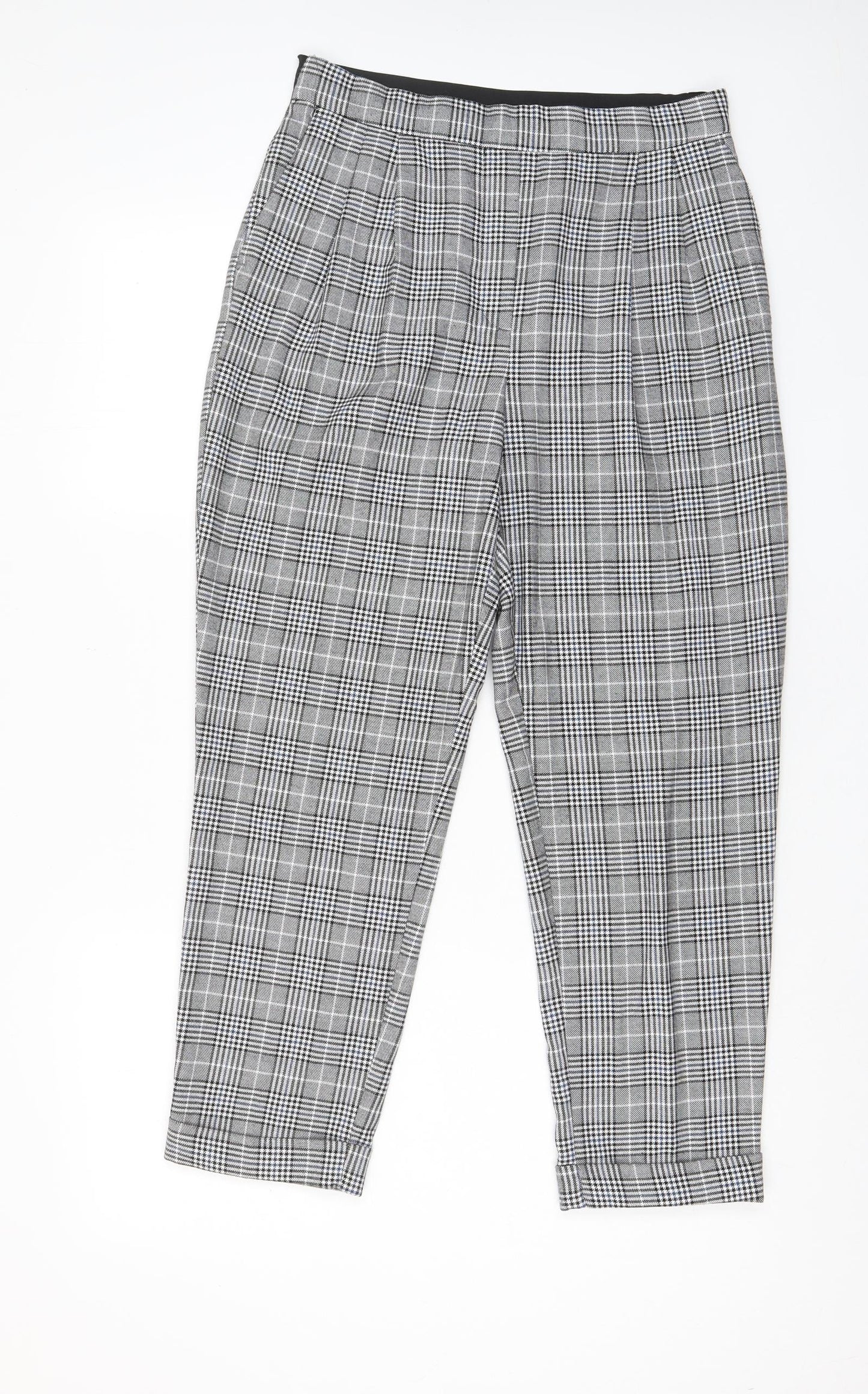 Zara Womens Grey Plaid Polyester Trousers Size S L26 in Regular - Pockets, Pleated Front