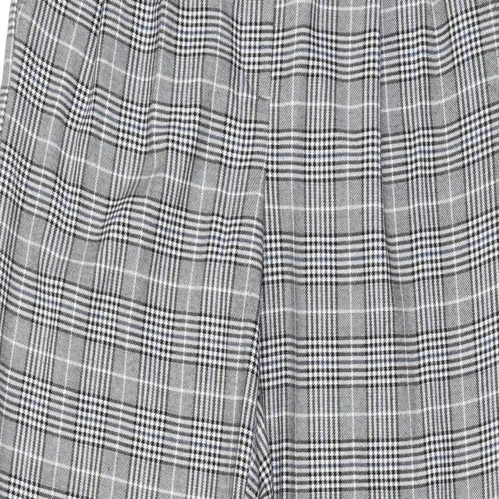 Zara Womens Grey Plaid Polyester Trousers Size S L26 in Regular - Pockets, Pleated Front