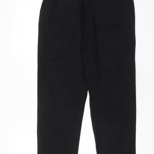 Zara Womens Black Cotton Trousers Size S L24 in Regular Drawstring - Pockets, Pleated Front