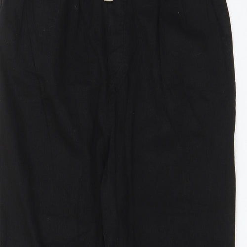 Zara Womens Black Cotton Trousers Size S L24 in Regular Drawstring - Pockets, Pleated Front