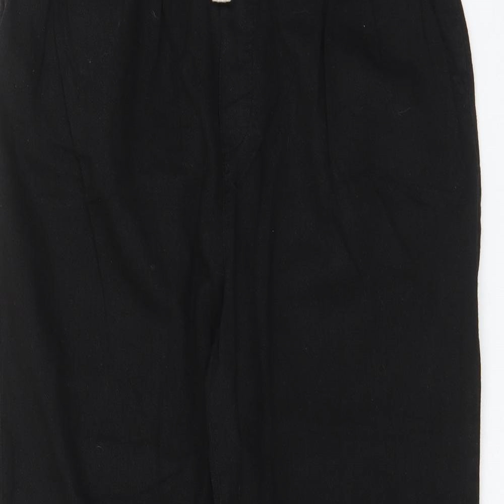 Zara Womens Black Cotton Trousers Size S L24 in Regular Drawstring - Pockets, Pleated Front