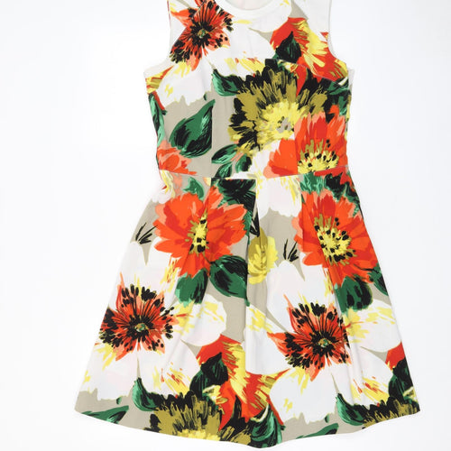 NEXT Womens Multicoloured Floral Polyester Fit & Flare Size 12 Crew Neck Zip