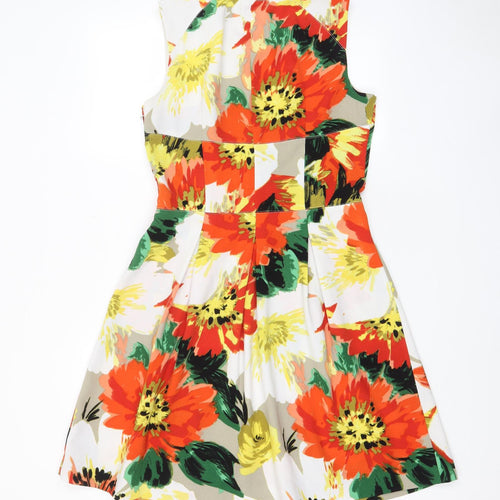 NEXT Womens Multicoloured Floral Polyester Fit & Flare Size 12 Crew Neck Zip