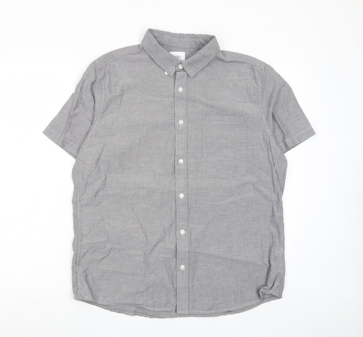Burton Mens Grey Cotton Button-Up Size L Collared Button - Pocket