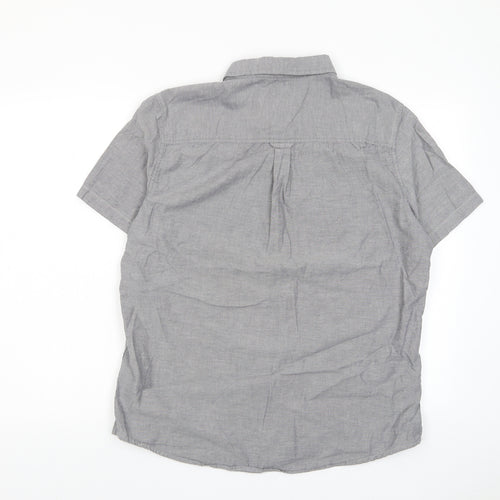 Burton Mens Grey Cotton Button-Up Size L Collared Button - Pocket