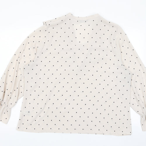 Marks and Spencer Womens Beige Polka Dot Polyester Basic Blouse Size 12 V-Neck - Frill