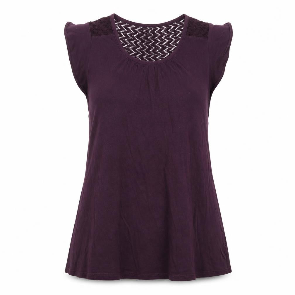 Front view of Gap women’s purple cotton basic t-shirt, size S, crew neck