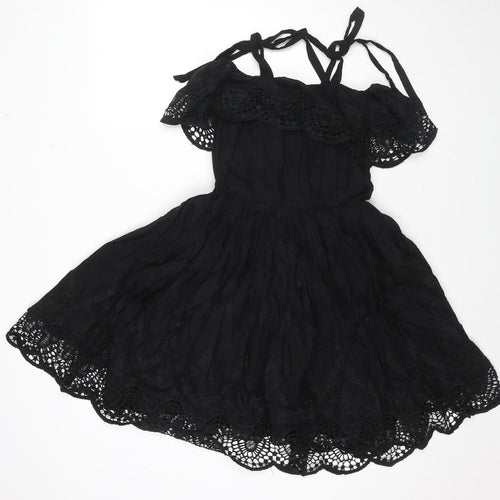 Max C London Womens Black Cotton Trapeze & Swing Size M Off the Shoulder Pullover - Lace detail