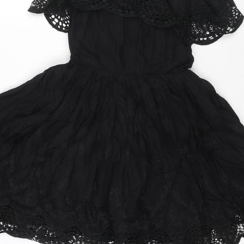 Max C London Womens Black Cotton Trapeze & Swing Size M Off the Shoulder Pullover - Lace detail