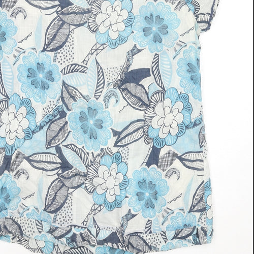 NEXT Womens Blue Floral Cotton Basic Blouse Size 10 V-Neck