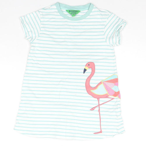 Mountain Warehouse Girls Blue Striped Cotton Tunic T-Shirt Size 9-10 Years Round Neck Pullover - Flamingo