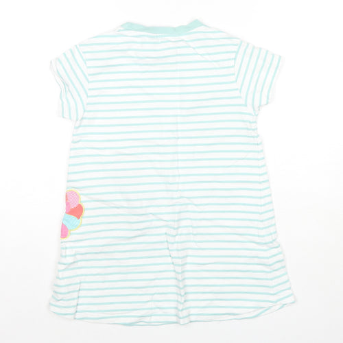 Mountain Warehouse Girls Blue Striped Cotton Tunic T-Shirt Size 9-10 Years Round Neck Pullover - Flamingo
