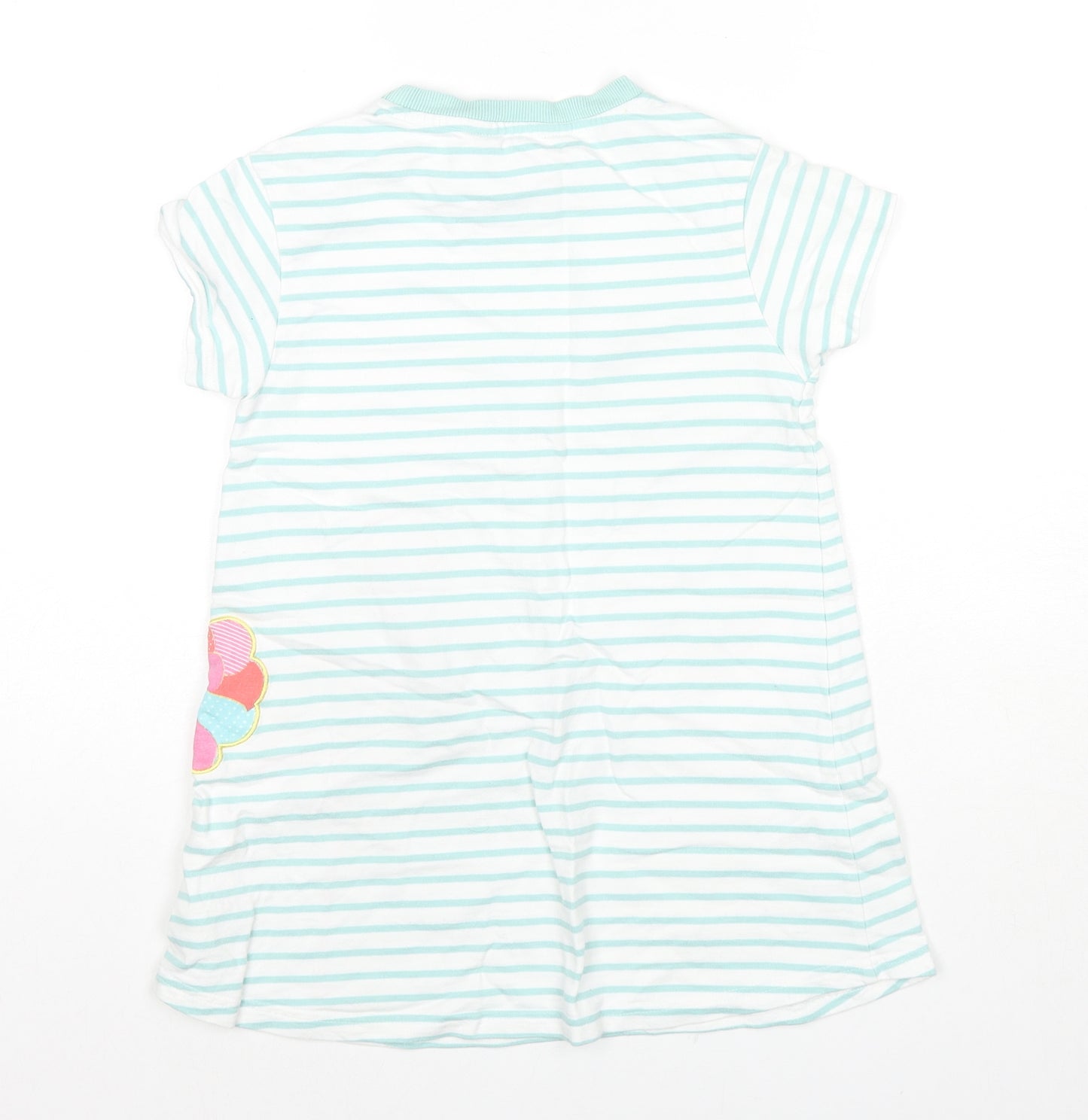 Mountain Warehouse Girls Blue Striped Cotton Tunic T-Shirt Size 9-10 Years Round Neck Pullover - Flamingo