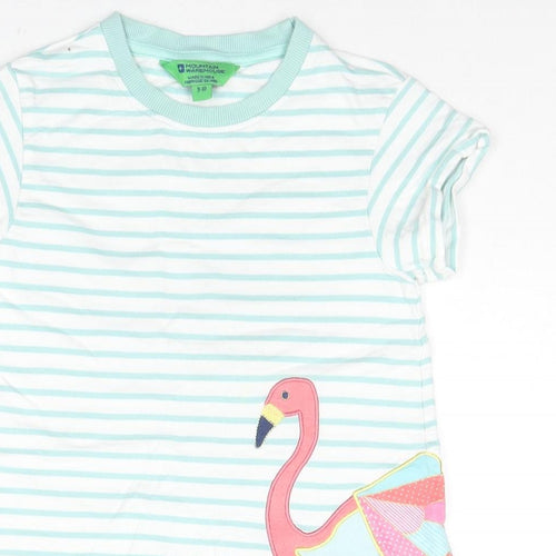 Mountain Warehouse Girls Blue Striped Cotton Tunic T-Shirt Size 9-10 Years Round Neck Pullover - Flamingo
