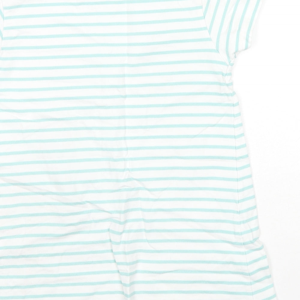 Mountain Warehouse Girls Blue Striped Cotton Tunic T-Shirt Size 9-10 Years Round Neck Pullover - Flamingo