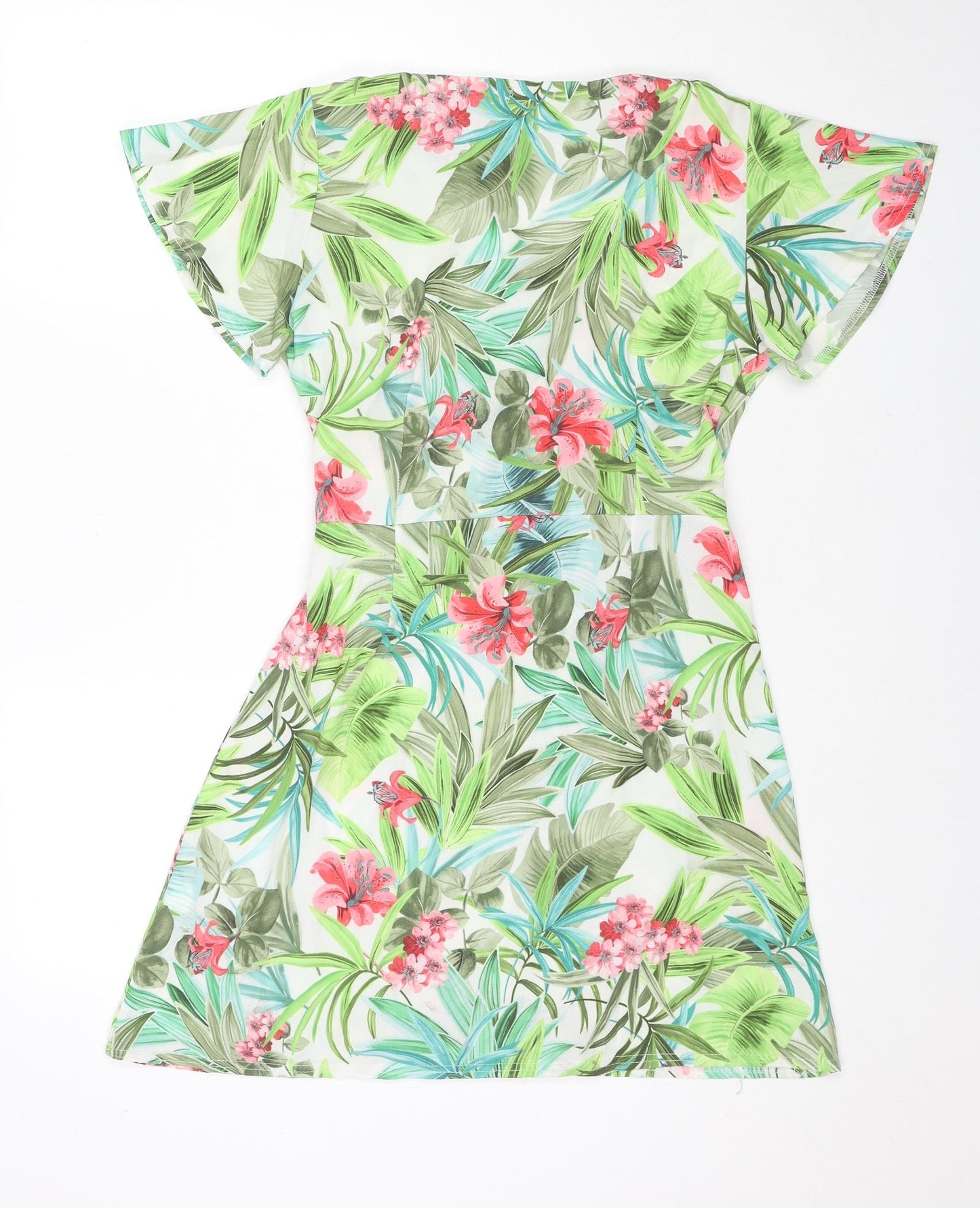 COTTON CLUB Womens Green Floral Polyester Wrap Dress Size 10 V-Neck Button