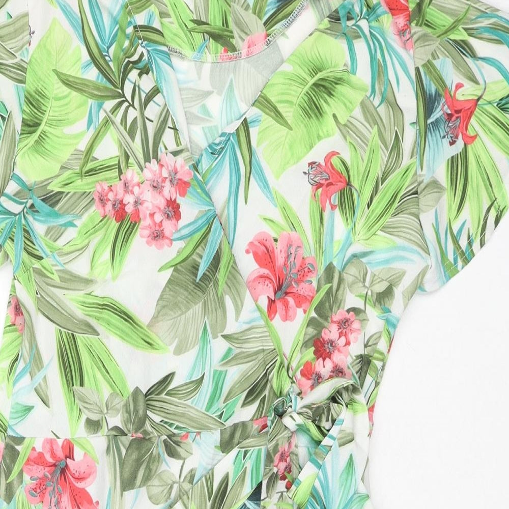 COTTON CLUB Womens Green Floral Polyester Wrap Dress Size 10 V-Neck Button