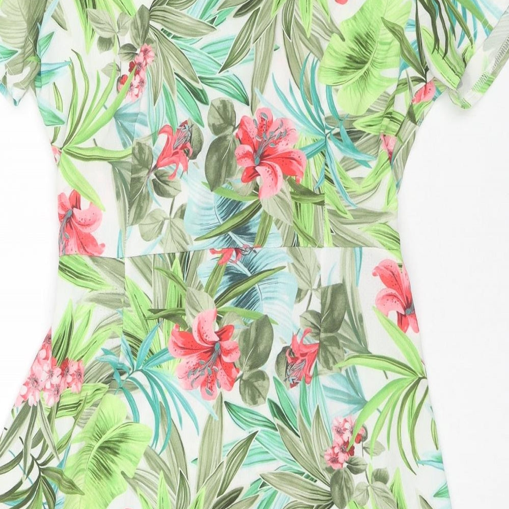 COTTON CLUB Womens Green Floral Polyester Wrap Dress Size 10 V-Neck Button