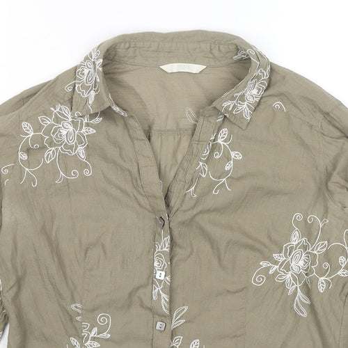 Marks and Spencer Womens Green Cotton Basic Button-Up Size 10 Collared