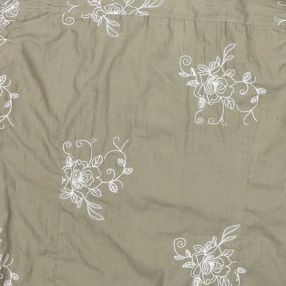 Marks and Spencer Womens Green Cotton Basic Button-Up Size 10 Collared