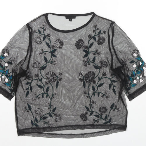 River Island Womens Black Polyester Basic Blouse Size 12 Round Neck - Flowers
