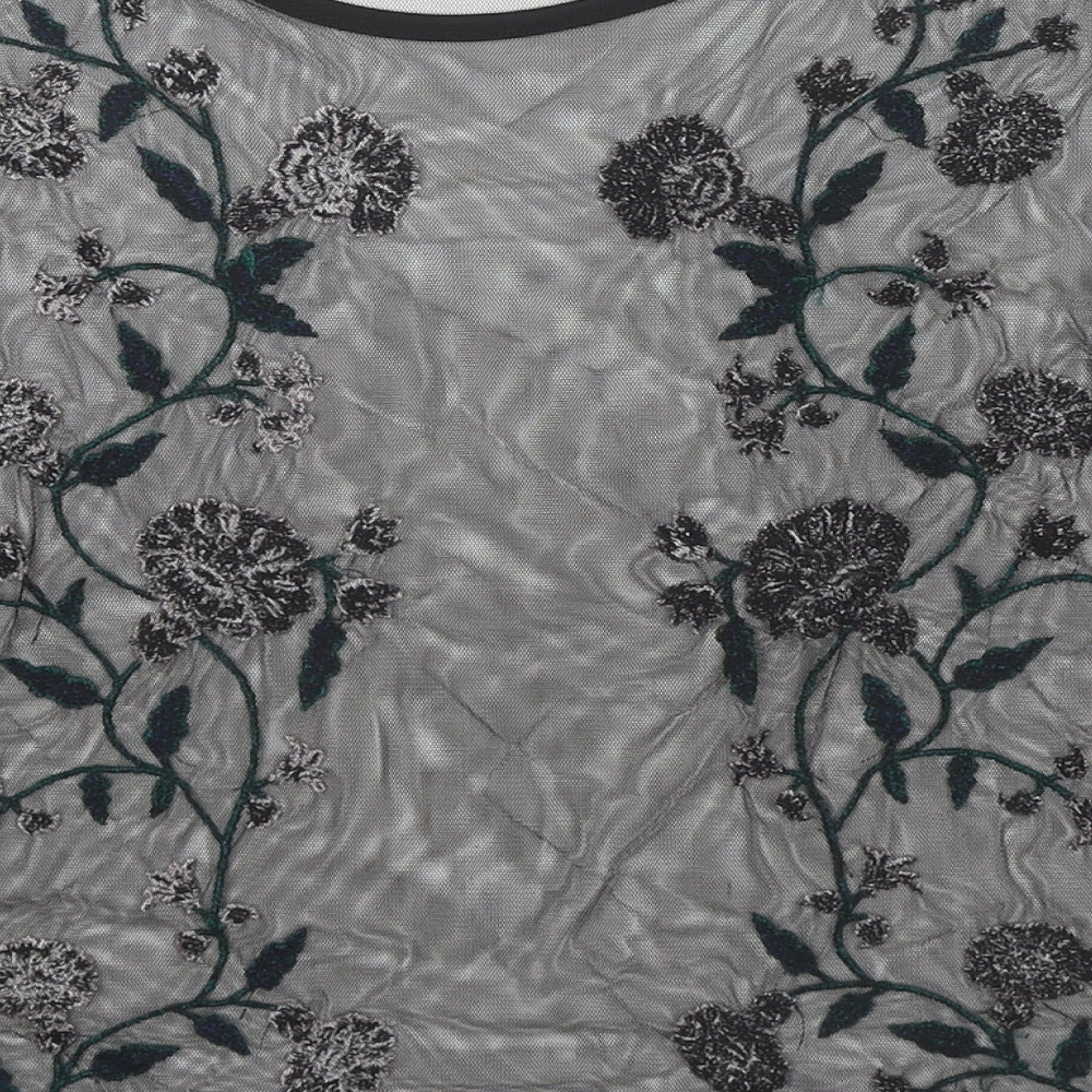 River Island Womens Black Polyester Basic Blouse Size 12 Round Neck - Flowers