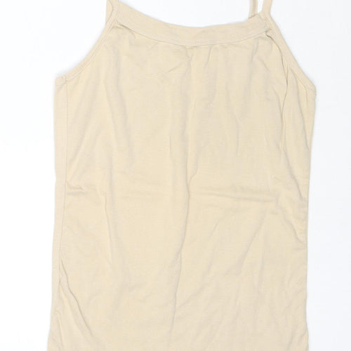 Ellie Louise Womens Beige Cotton Basic Tank Size 16 Round Neck