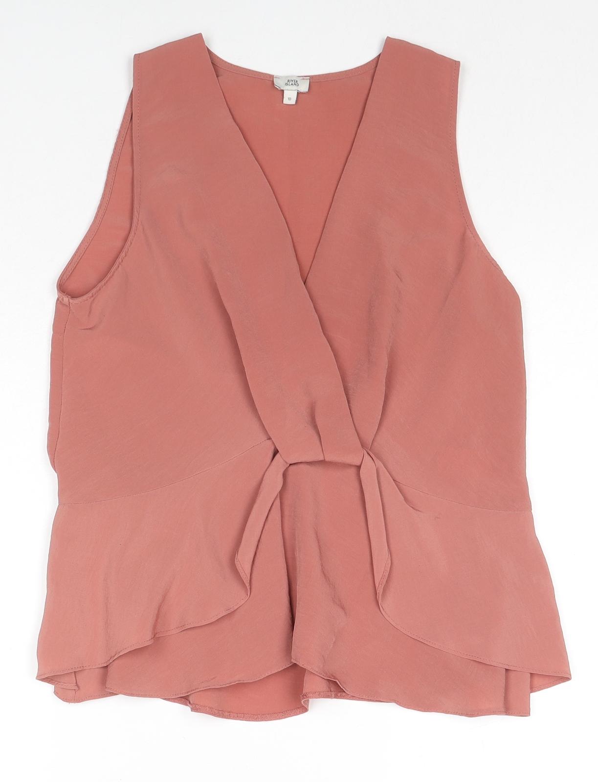 River Island Womens Brown Polyester Basic Tank Size 10 Round Neck