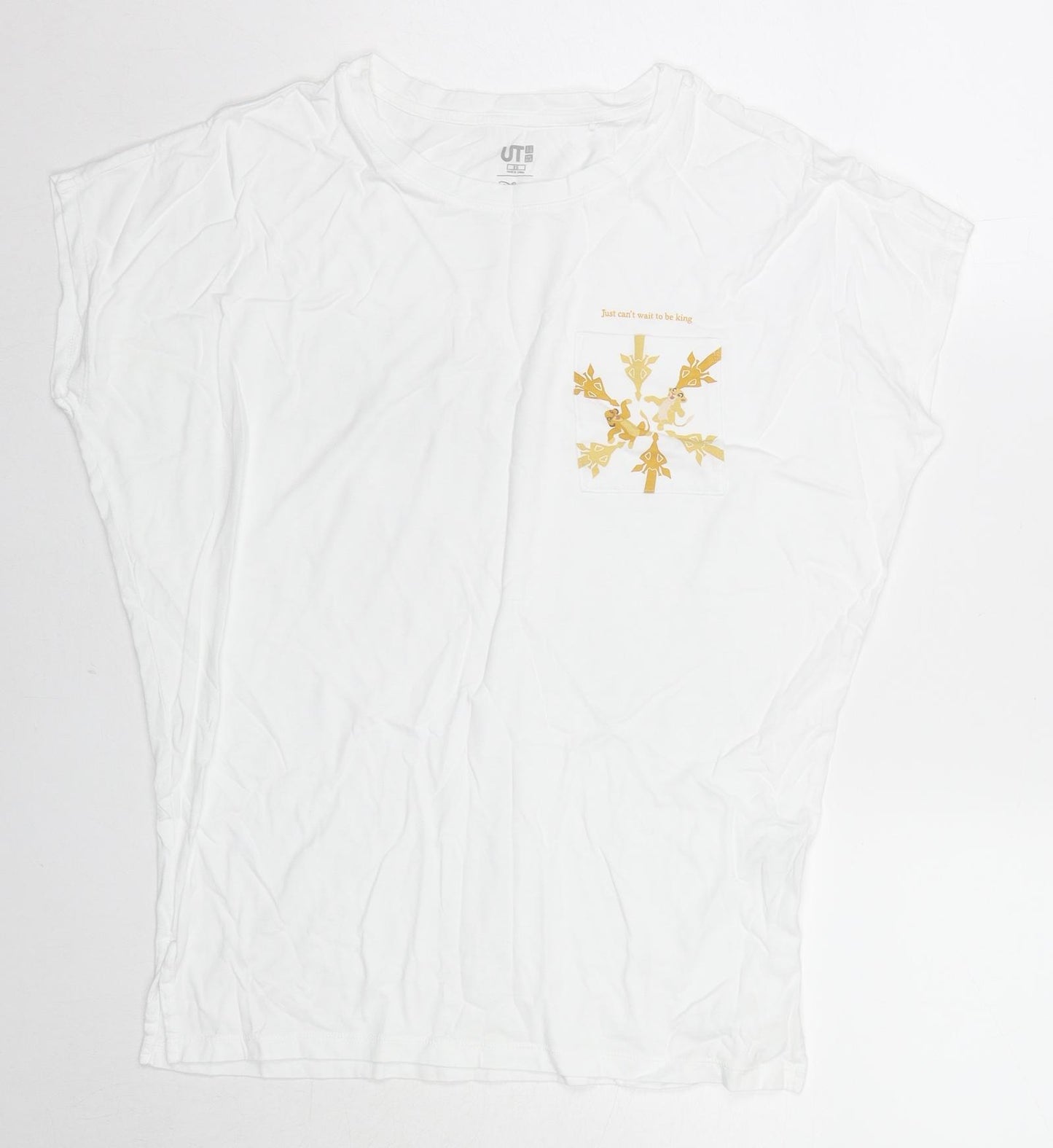 Uniqlo Womens White Cotton Basic T-Shirt Size XS Round Neck - Disney Lion King