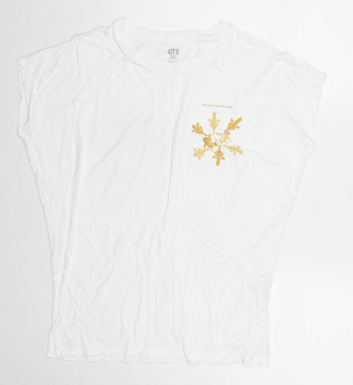Uniqlo Womens White Cotton Basic T-Shirt Size XS Round Neck - Disney Lion King