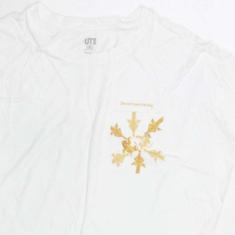 Uniqlo Womens White Cotton Basic T-Shirt Size XS Round Neck - Disney Lion King