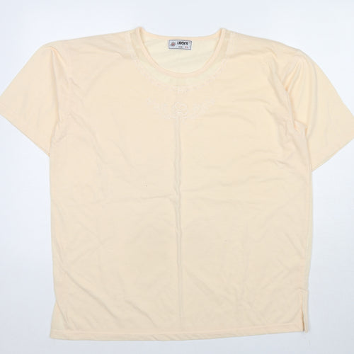 Lucky Womens Yellow Polyester Basic T-Shirt Size XL Round Neck