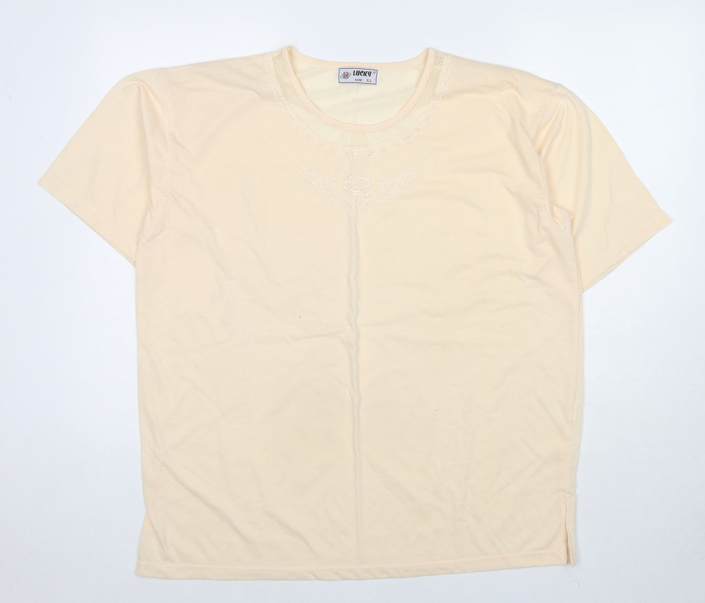 Lucky Womens Yellow Polyester Basic T-Shirt Size XL Round Neck