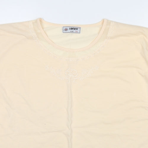 Lucky Womens Yellow Polyester Basic T-Shirt Size XL Round Neck