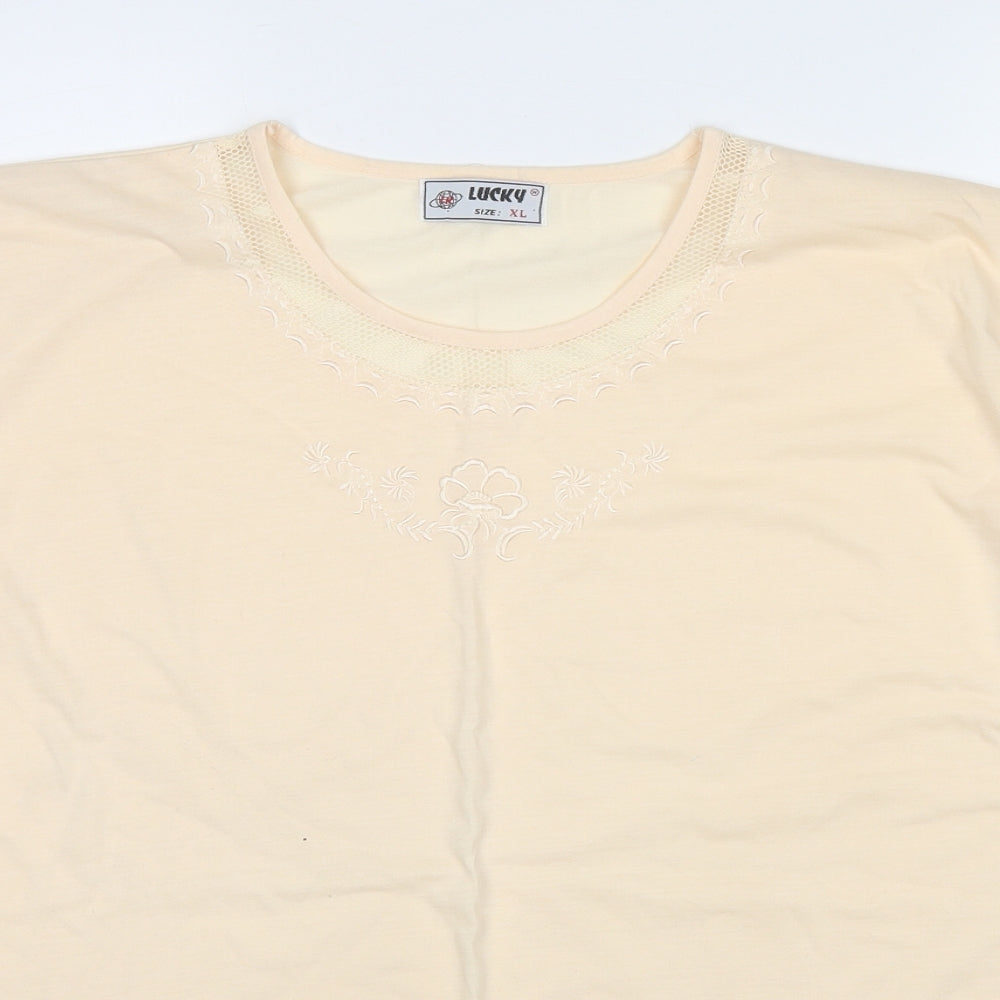 Lucky Womens Yellow Polyester Basic T-Shirt Size XL Round Neck