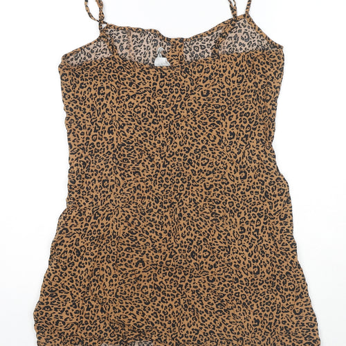 H&M Womens Beige Animal Print Viscose Tank Dress Size 10 Square Neck Button