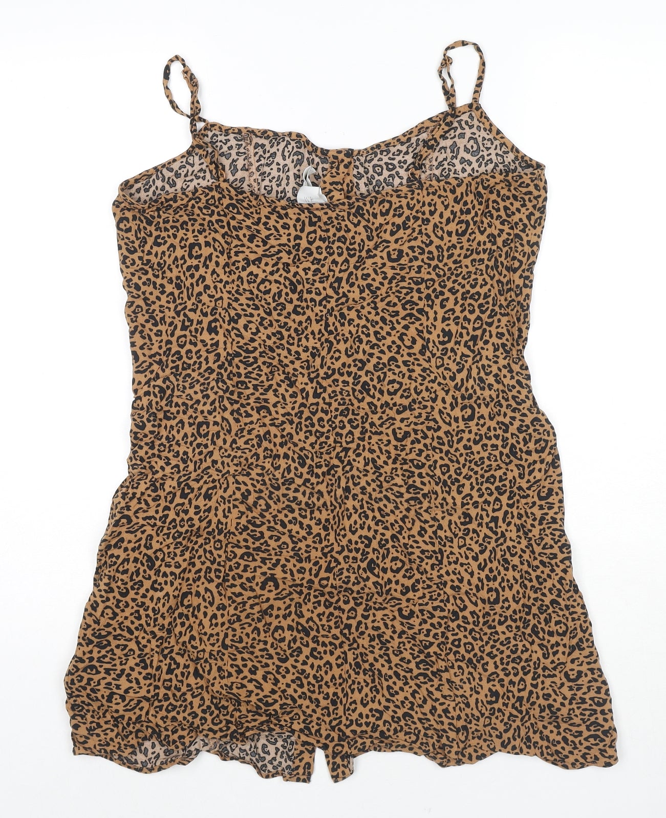 H&M Womens Beige Animal Print Viscose Tank Dress Size 10 Square Neck Button