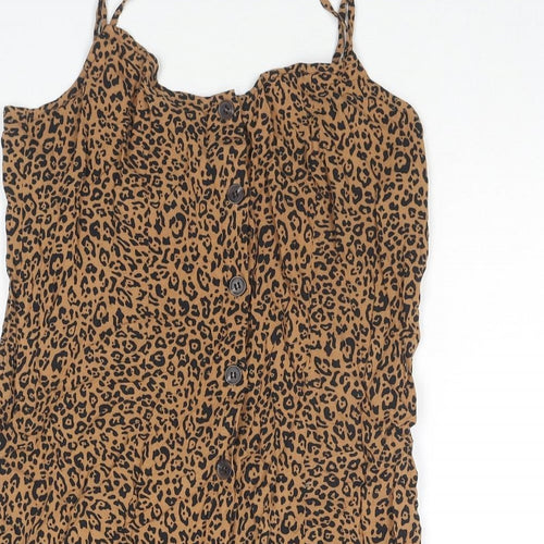 H&M Womens Beige Animal Print Viscose Tank Dress Size 10 Square Neck Button