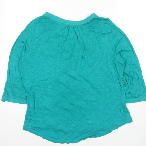 M&Co Womens Blue Cotton Basic T-Shirt Size 16 V-Neck