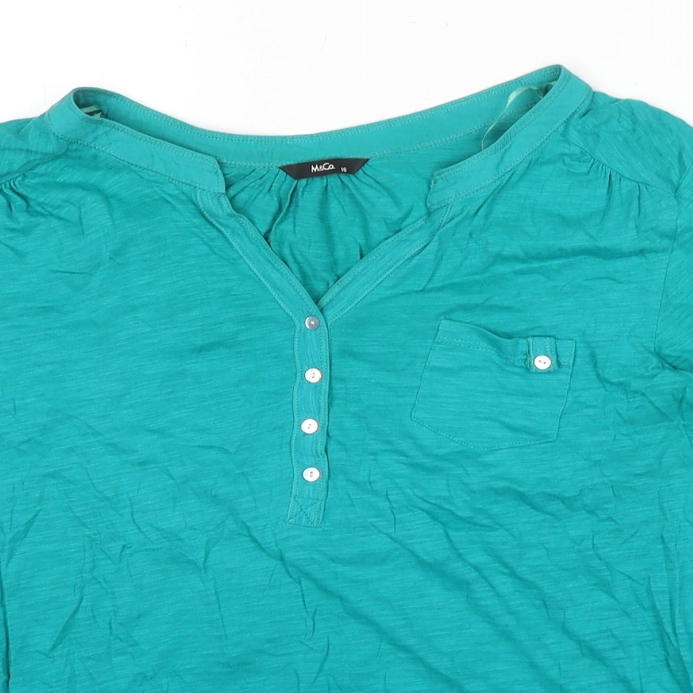 M&Co Womens Blue Cotton Basic T-Shirt Size 16 V-Neck
