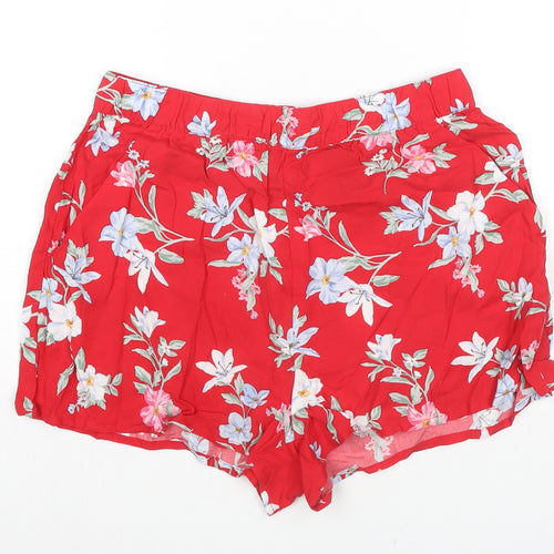 Divided by H&M Womens Red Floral Cotton Hot Pants Shorts Size 10 L3 in Regular Pull On